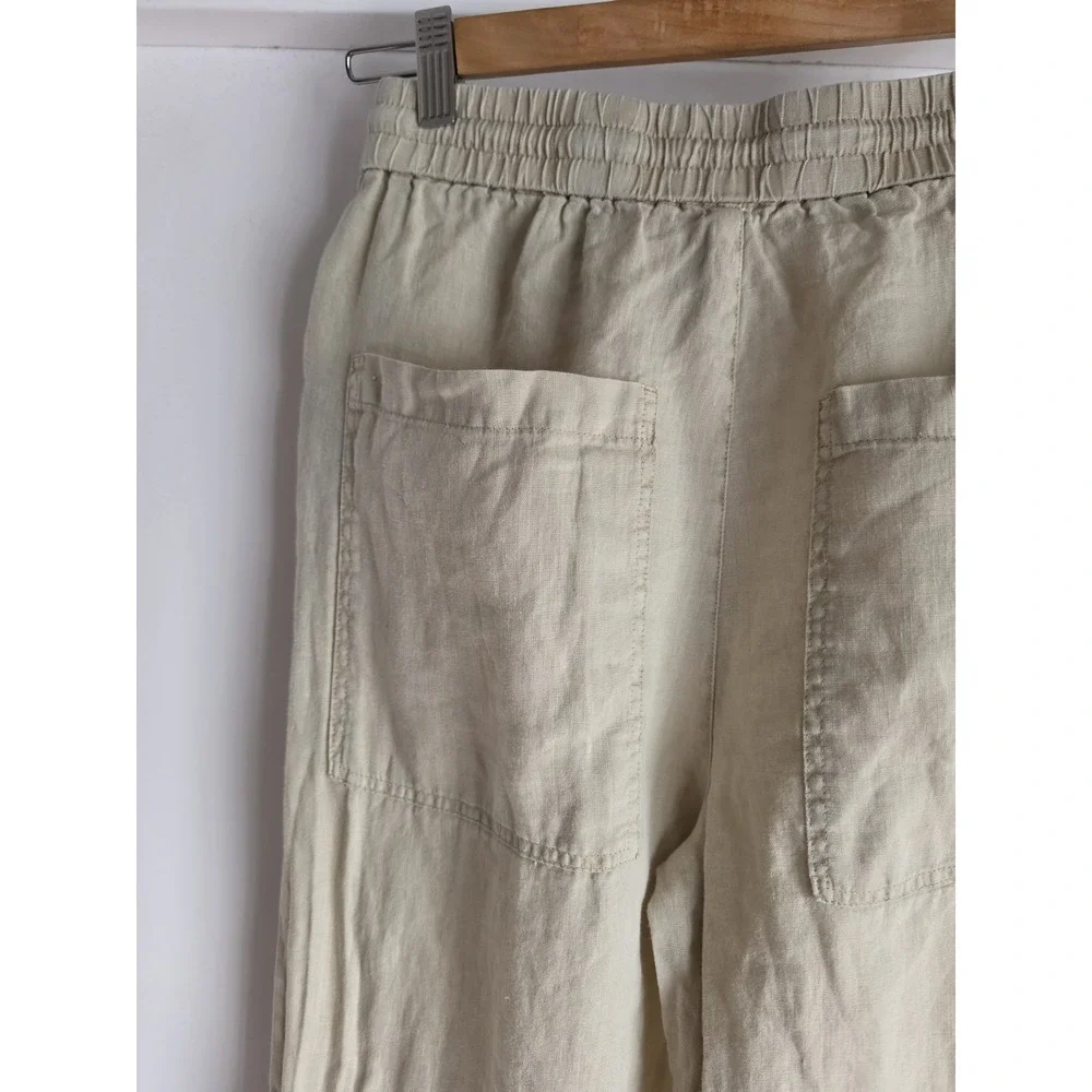 Zara Linen Pants Women S Beige Solid Casual Straight Trousers Minimalist
